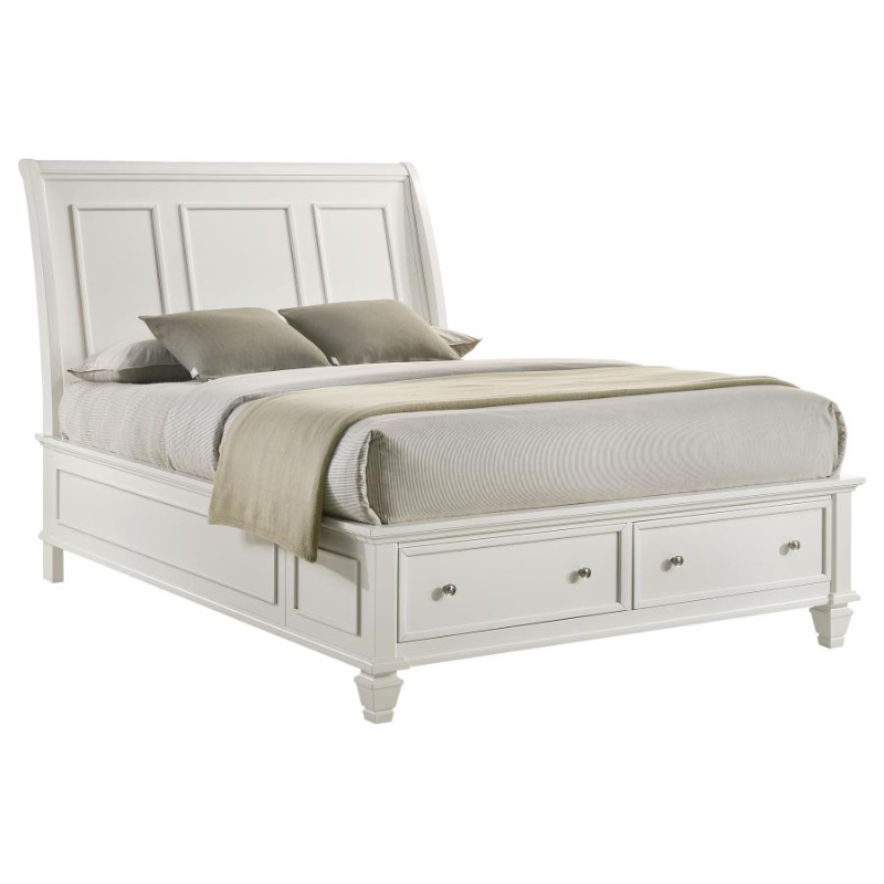 Sandy Beach Wood Queen Storage Bed Frame Cream White 201309Q