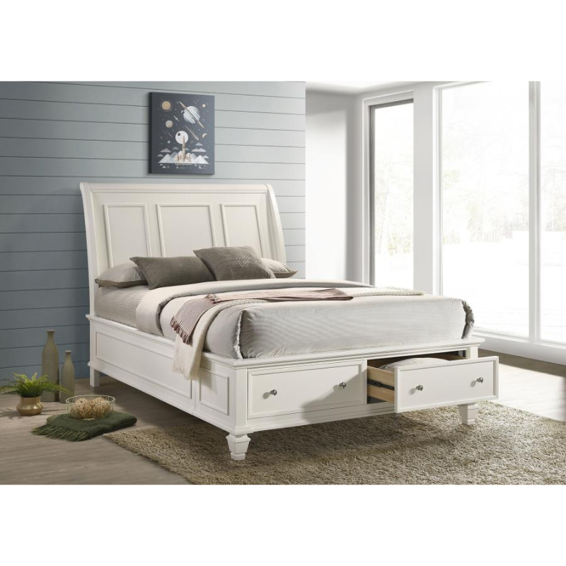 Sandy Beach Wood Queen Storage Bed Frame Cream White 201309Q