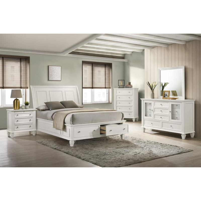 Sandy Beach Wood Queen Storage Bed Frame Cream White 201309Q