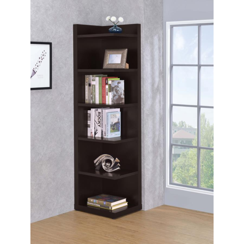 Alder 71-inch 6-Shelf Corner Bookcase Cappuccino – 800270