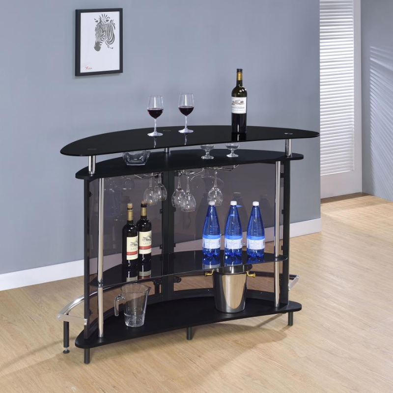 Amarillo Freestanding Glass Top Home Bar Wine Cabinet Black – 101065
