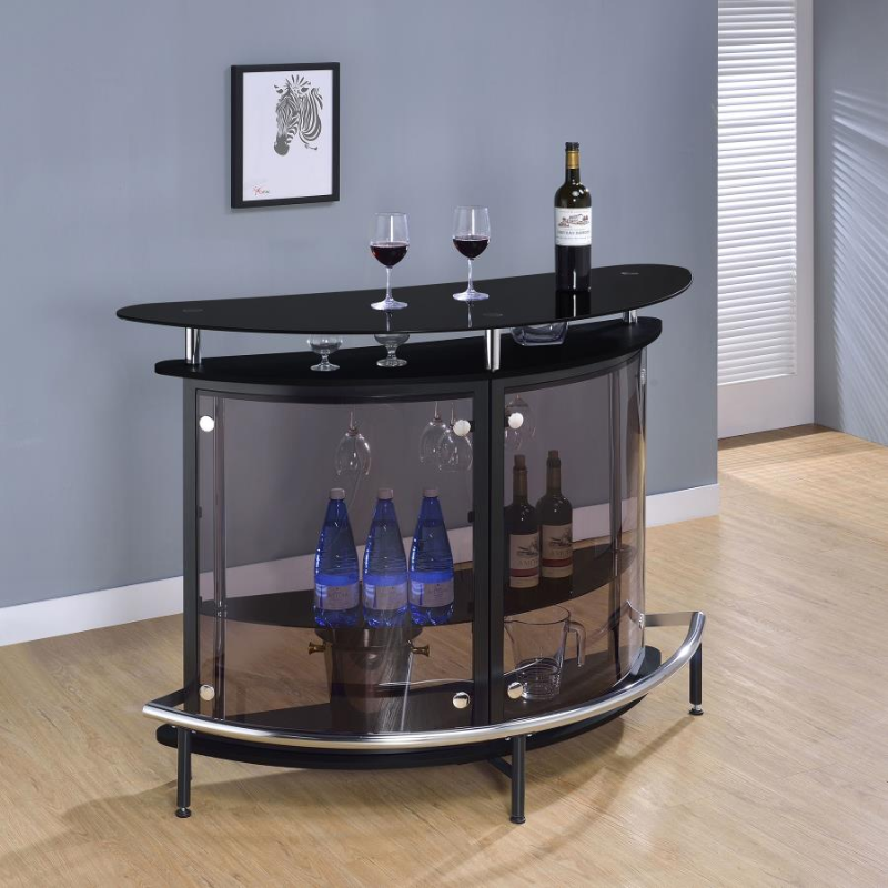 Amarillo Freestanding Glass Top Home Bar Wine Cabinet Black – 101065