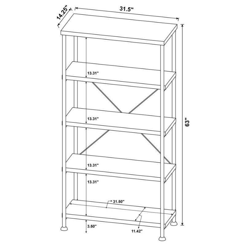 Analiese 63-inch 4-Shelf Bookshelf Rustic Nutmeg – 801542