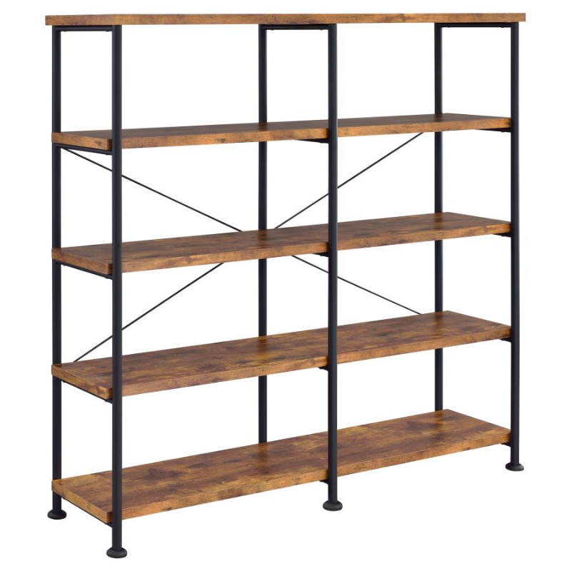 Analiese 63-inch 4-Shelf Double Bookshelf Rustic Nutmeg – 801543