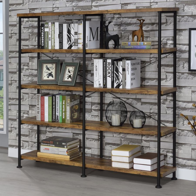 Analiese 63-inch 4-Shelf Double Bookshelf Rustic Nutmeg – 801543