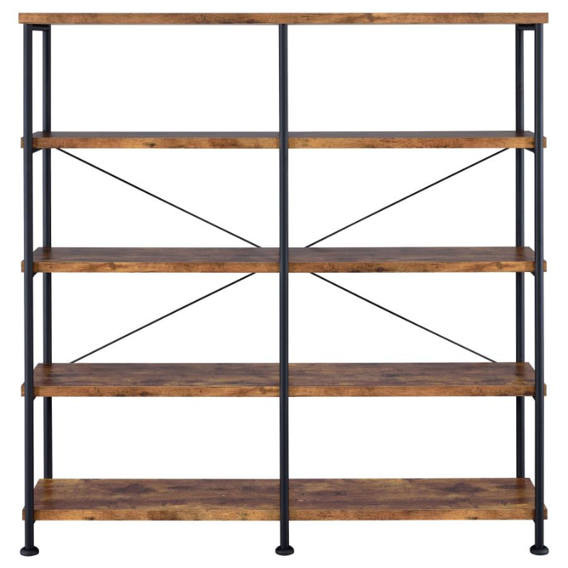 Analiese 63-inch 4-Shelf Double Bookshelf Rustic Nutmeg – 801543