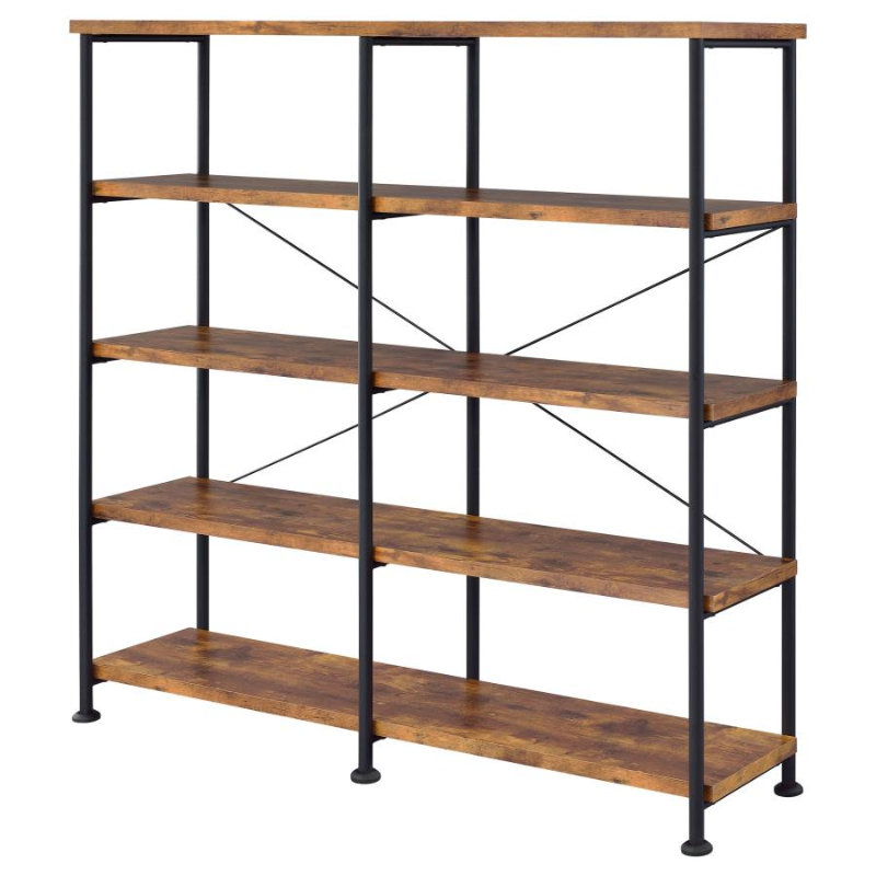 Analiese 63-inch 4-Shelf Double Bookshelf Rustic Nutmeg – 801543