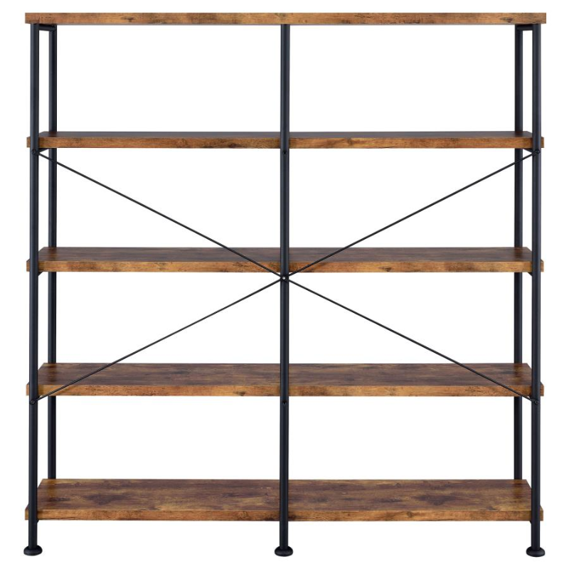Analiese 63-inch 4-Shelf Double Bookshelf Rustic Nutmeg – 801543