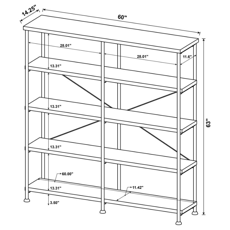 Analiese 63-inch 4-Shelf Double Bookshelf Rustic Nutmeg – 801543