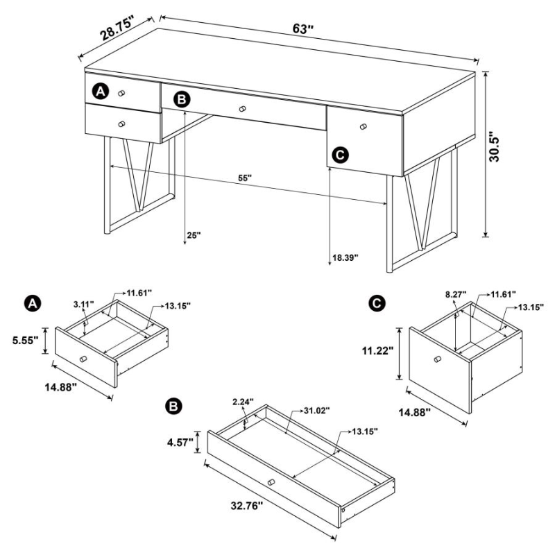 Analiese 63-inch 4-drawer Writing Desk Rustic Nutmeg – 800999