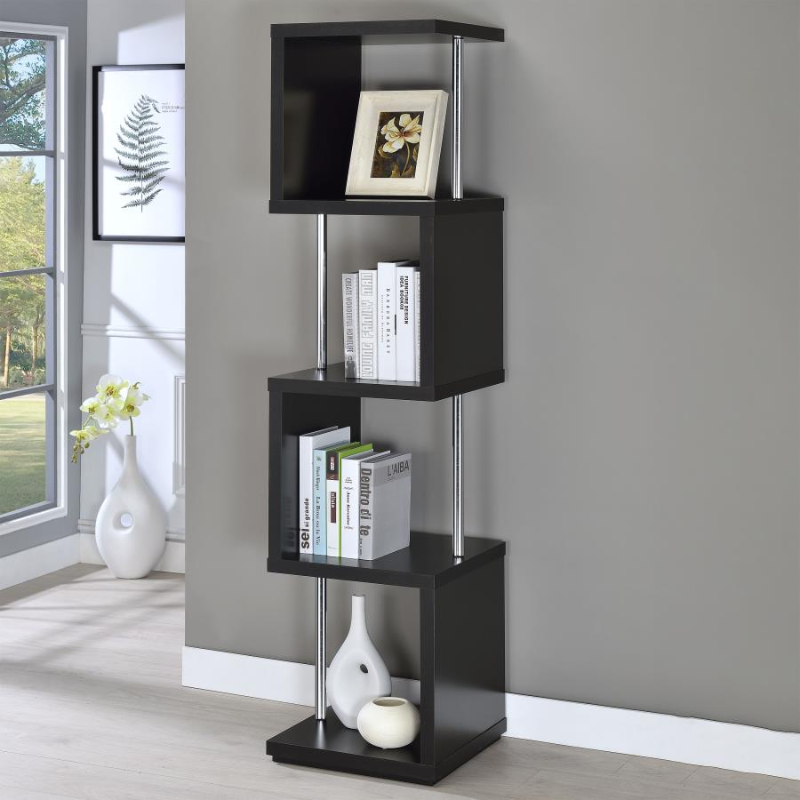 Baxter 67-inch 4-Shelf Bookshelf Black & Chrome – 801419