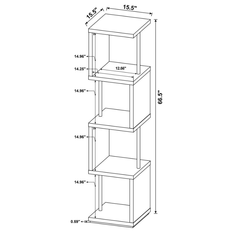 Baxter 67-inch 4-Shelf Bookshelf Black & Chrome – 801419