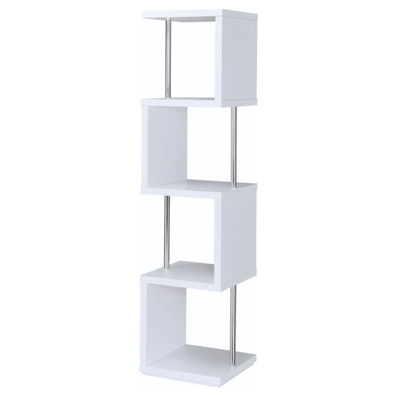 Baxter 67-inch 4-Shelf Bookshelf White and Chrome – 801418