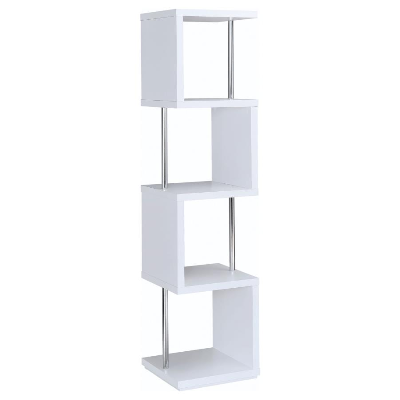 Baxter 67-inch 4-Shelf Bookshelf White and Chrome – 801418