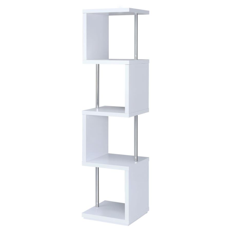 Baxter 67-inch 4-Shelf Bookshelf White and Chrome – 801418