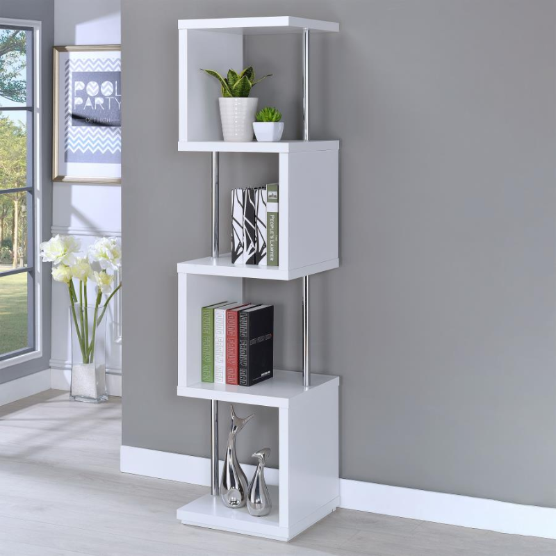Baxter 67-inch 4-Shelf Bookshelf White and Chrome – 801418