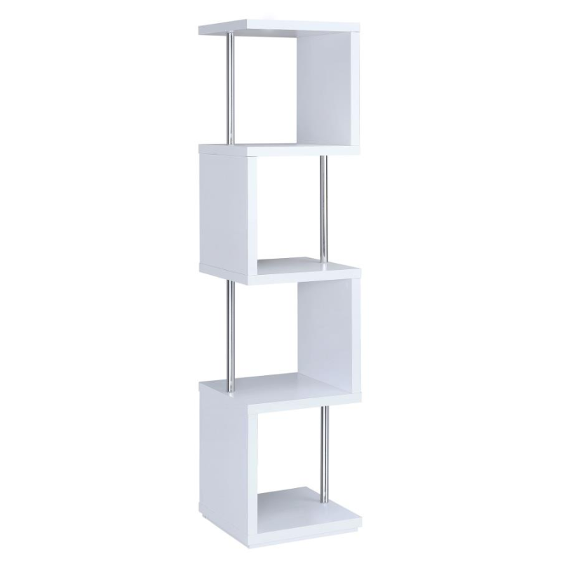 Baxter 67-inch 4-Shelf Bookshelf White and Chrome – 801418