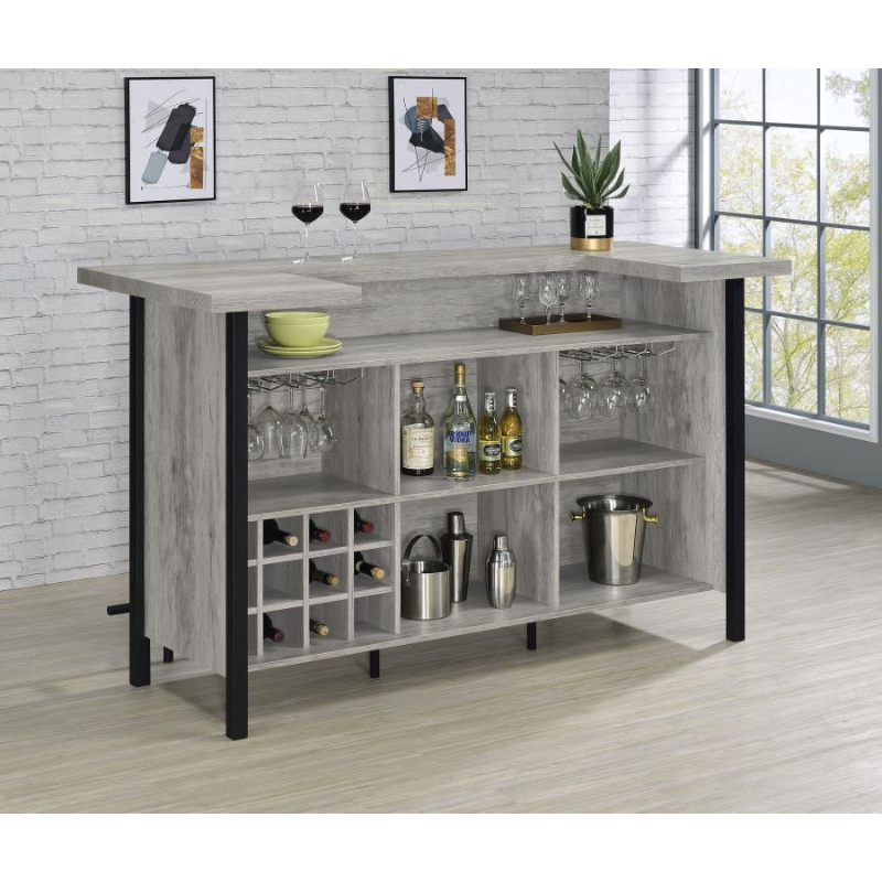 Bellemore Freestanding Home Bar Wine Cabinet Grey Driftwood – 182105