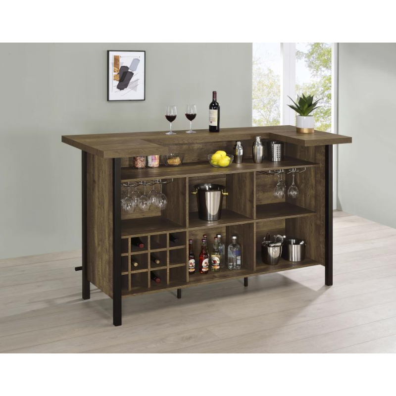 Bellemore Freestanding Home Bar Wine Cabinet Rustic Oak – 182104