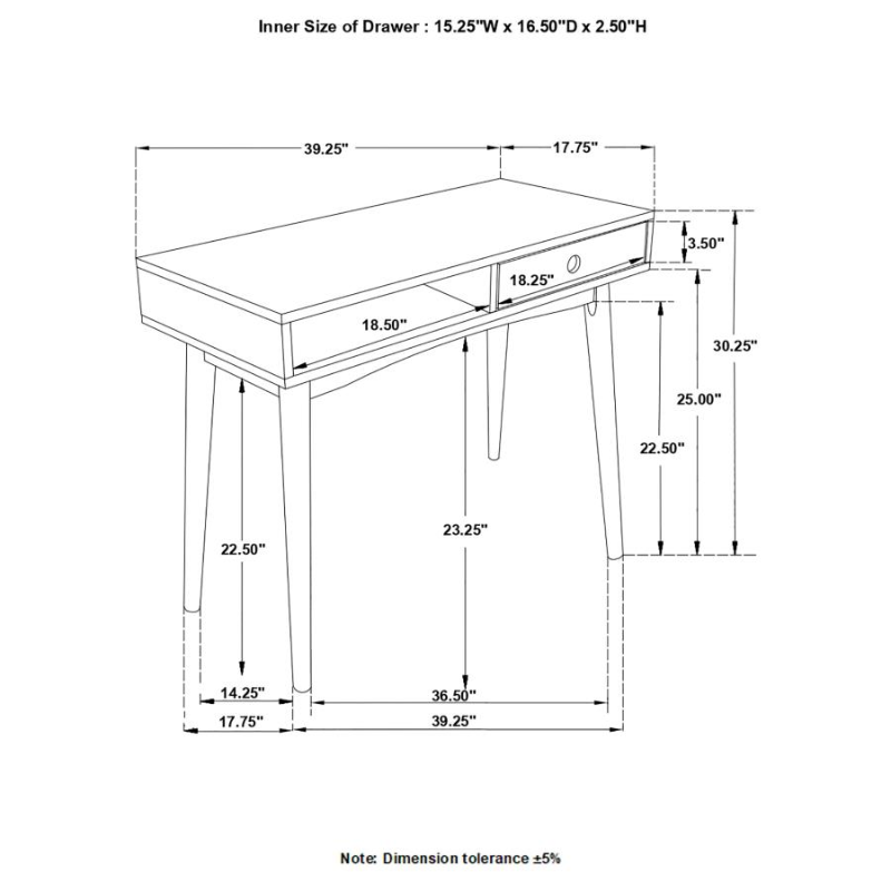 Bradenton 39-inch 1-Drawer Wood Writing Desk White – 801931