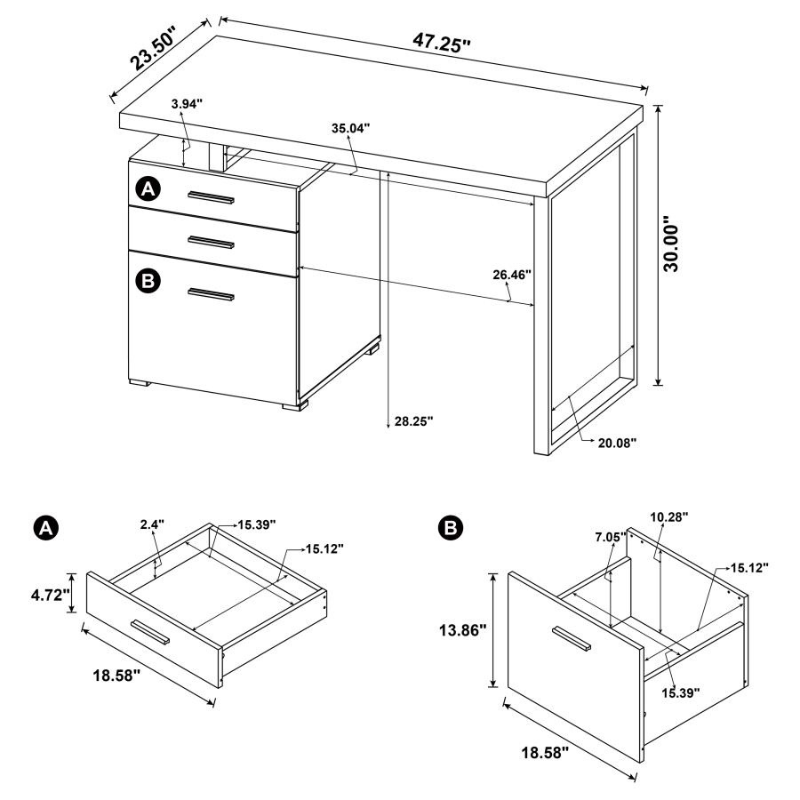 Brennan 47-inch 3-Drawer Office Computer Desk White – 800325