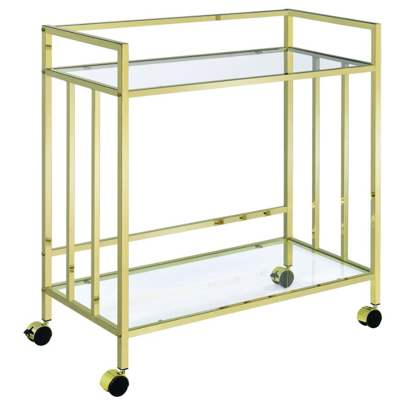 Cara 2-Tier Rectangular Glass Shelf Bar Cart – Brass - 181381