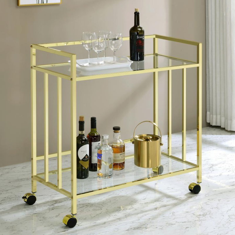 Cara 2-Tier Rectangular Glass Shelf Bar Cart – Brass - 181381