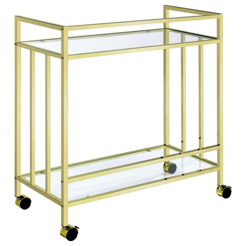 Cara 2-Tier Rectangular Glass Shelf Bar Cart – Brass - 181381