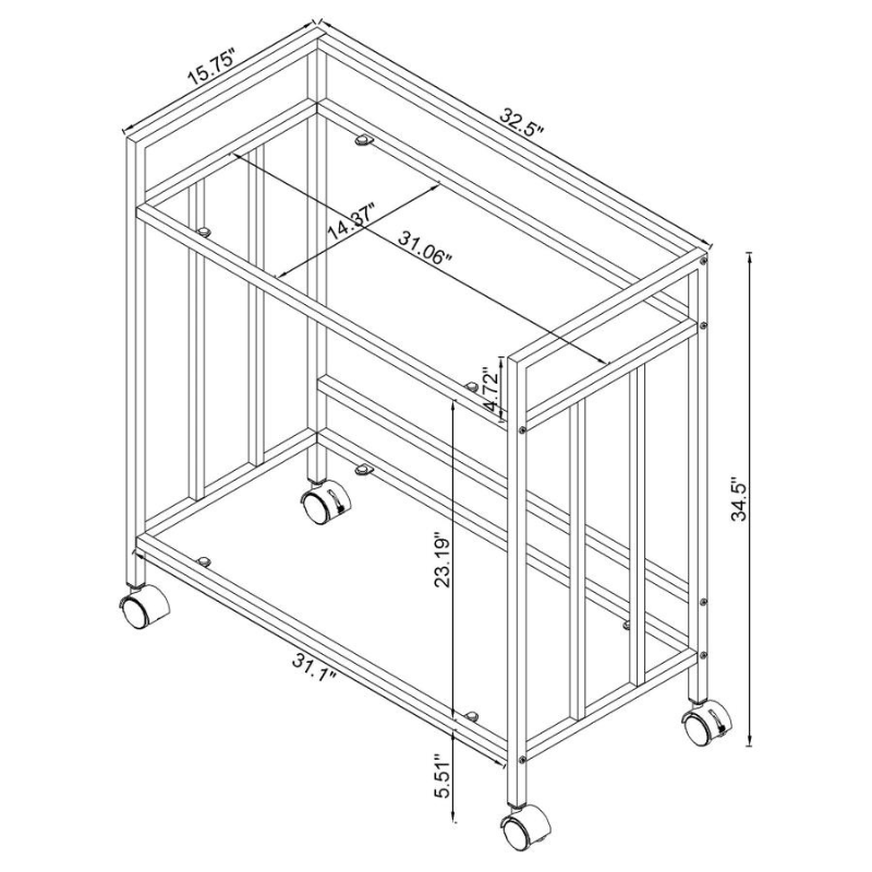 Cara 2-Tier Rectangular Glass Shelf Bar Cart – Brass - 181381