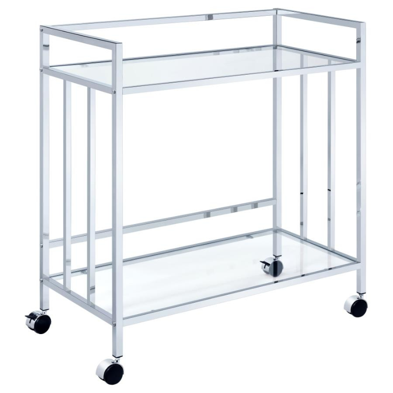 Cara 2-Tier Rectangular Glass Shelf Metal Bar Cart Chrome - 181382