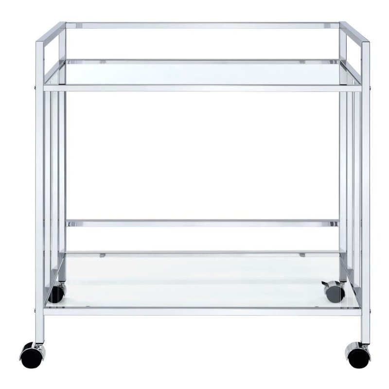 Cara 2-Tier Rectangular Glass Shelf Metal Bar Cart Chrome - 181382