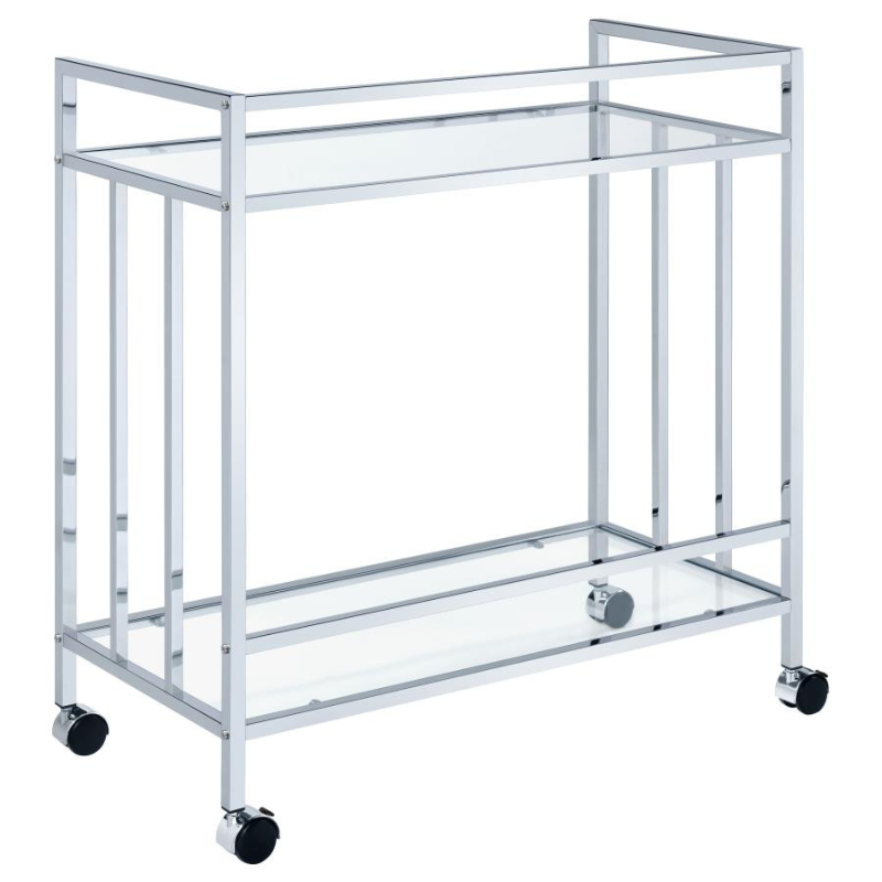 Cara 2-Tier Rectangular Glass Shelf Metal Bar Cart Chrome - 181382