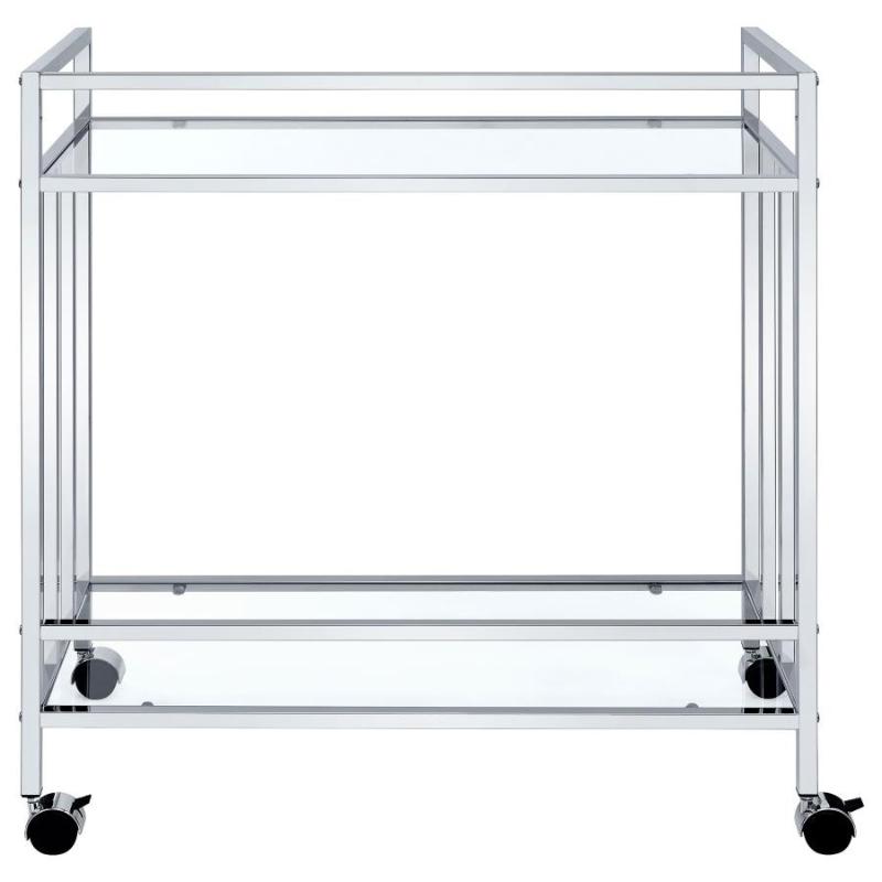 Cara 2-Tier Rectangular Glass Shelf Metal Bar Cart Chrome - 181382