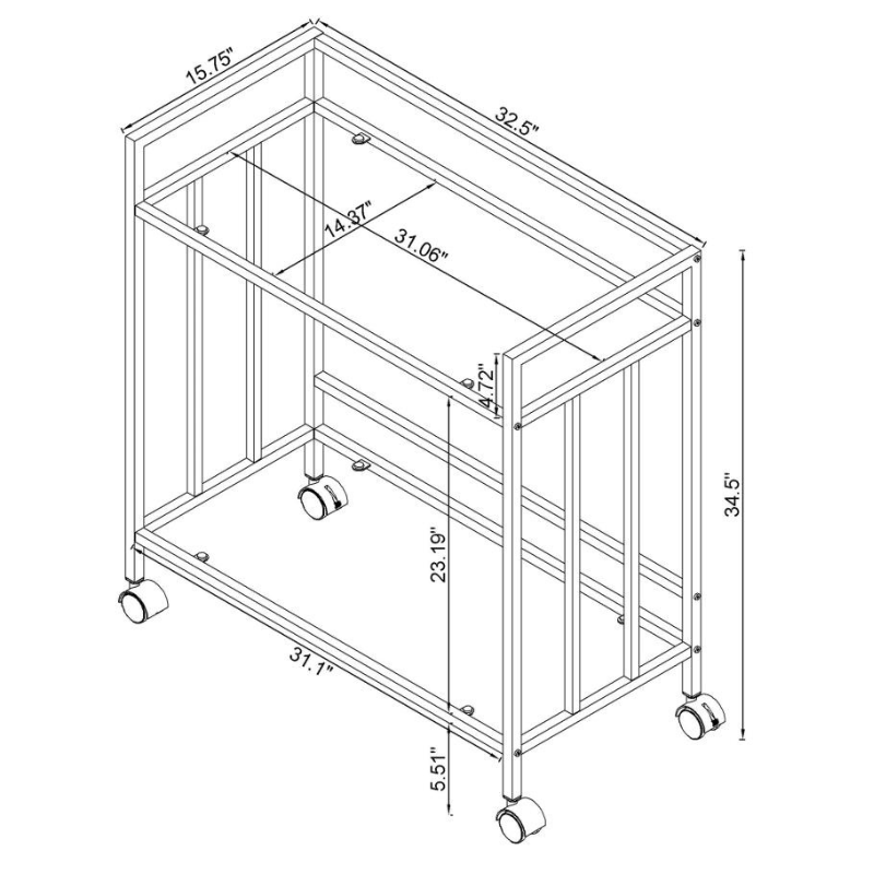 Cara 2-Tier Rectangular Glass Shelf Metal Bar Cart Chrome - 181382