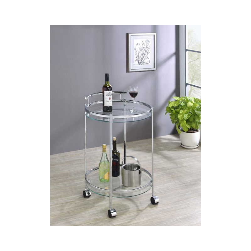Chrissy Round Glass Shelf Bar Cart – Chrome - 181367