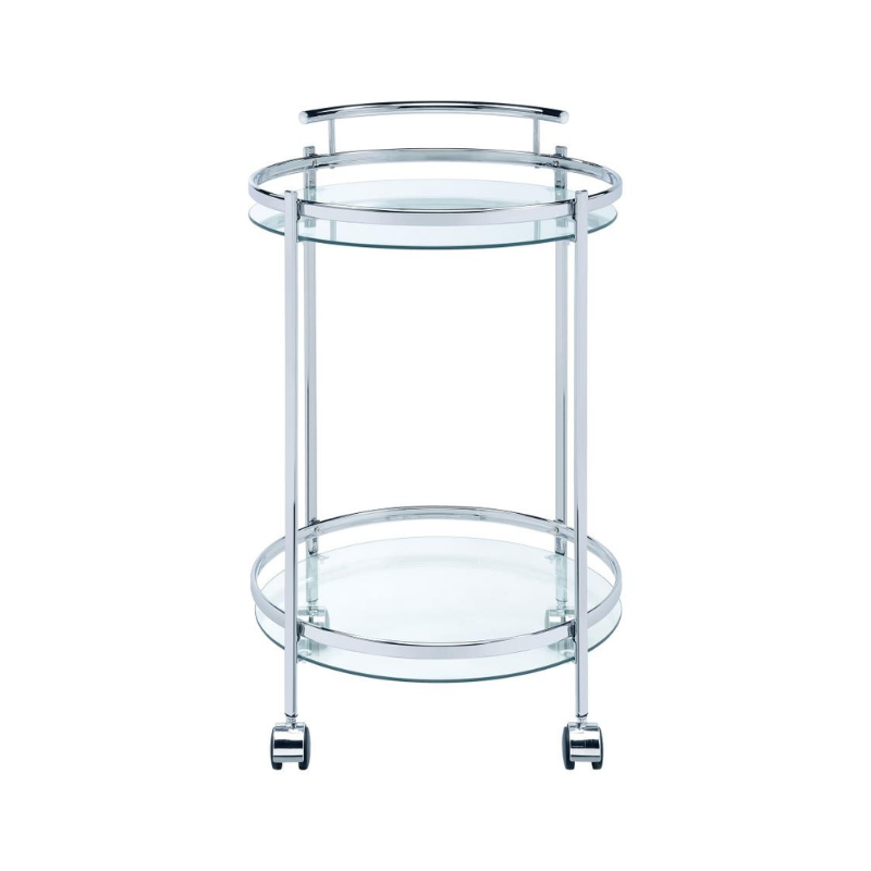 Chrissy Round Glass Shelf Bar Cart – Chrome - 181367