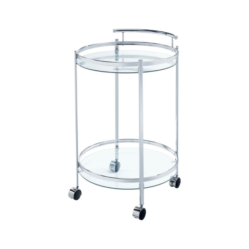 Chrissy Round Glass Shelf Bar Cart – Chrome - 181367