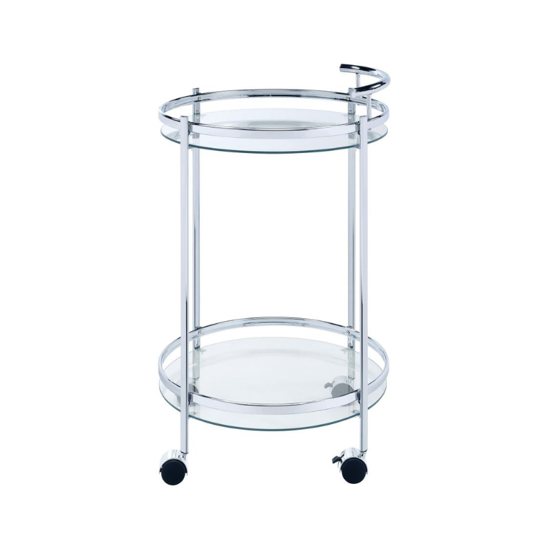 Chrissy Round Glass Shelf Bar Cart – Chrome - 181367