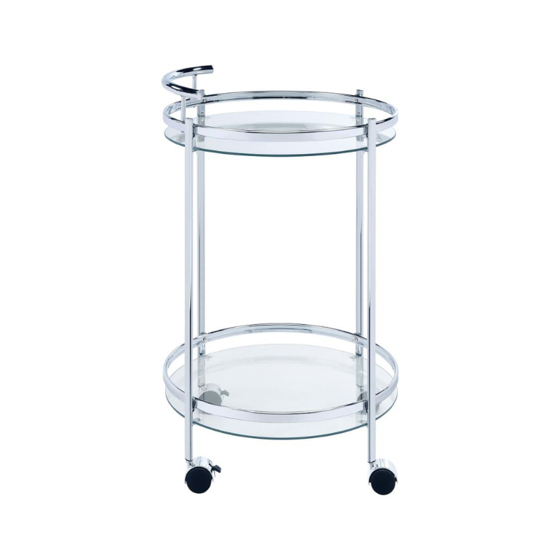 Chrissy Round Glass Shelf Bar Cart – Chrome - 181367