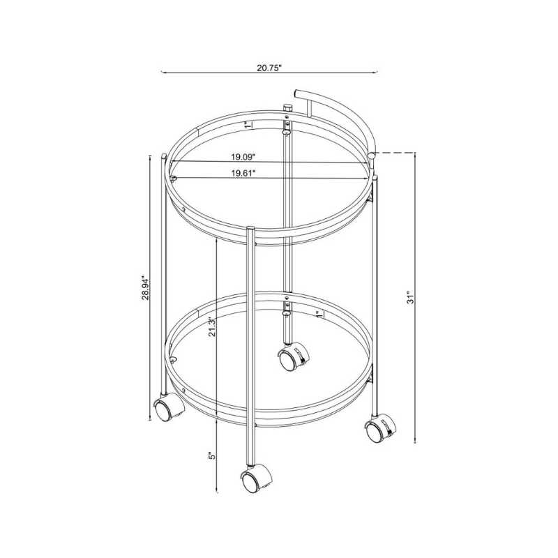 Chrissy Round Glass Shelf Bar Cart – Chrome - 181367