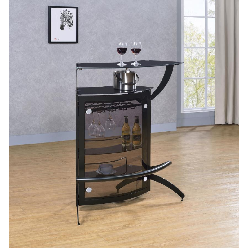 Dallas 2-Shelf Curved Freestanding Home Bar Cabinet Black – 182135