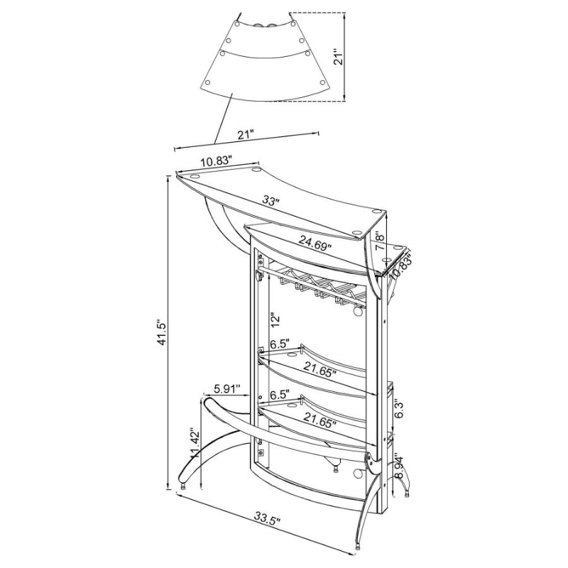 Dallas 2-Shelf Curved Freestanding Home Bar Cabinet Black – 182135