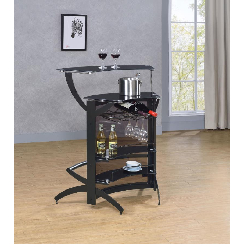 Dallas 2-Shelf Curved Freestanding Home Bar Cabinet Black – 182135