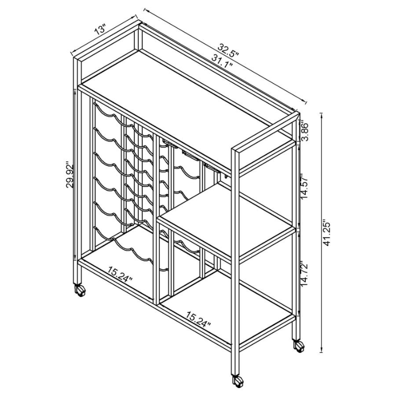 Derion 3-Tier Rectangular Glass Shelf Bar Cart – 181370