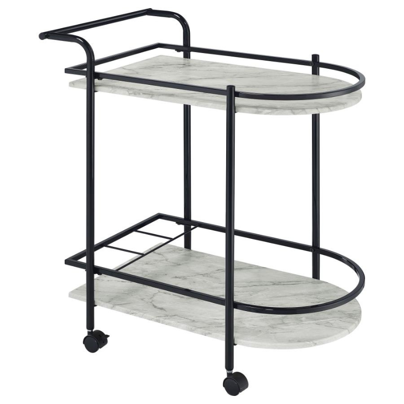 Desiree 2-Tier Faux Marble Shelf Metal Bar Cart Black - 181376