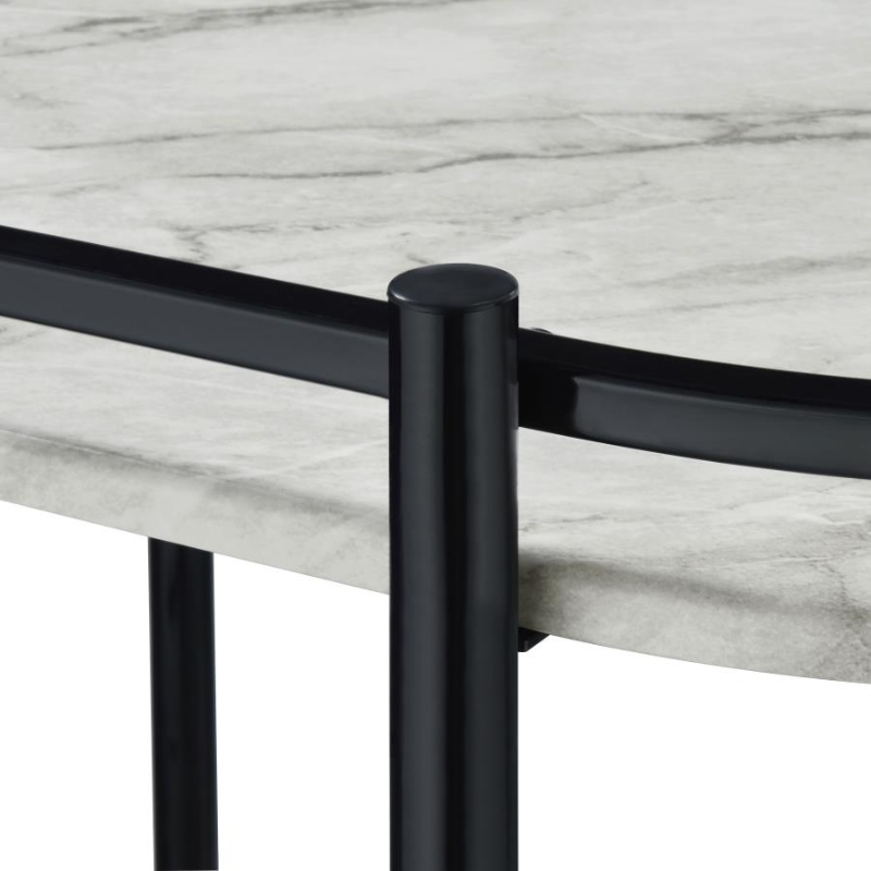 Desiree 2-Tier Faux Marble Shelf Metal Bar Cart Black - 181376