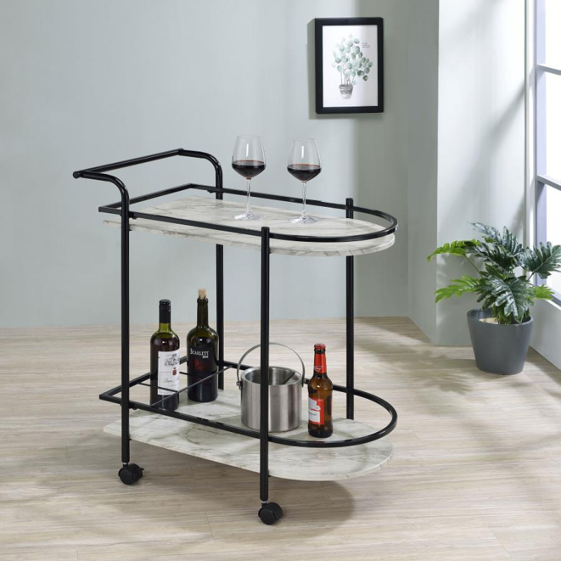 Desiree 2-Tier Faux Marble Shelf Metal Bar Cart Black - 181376