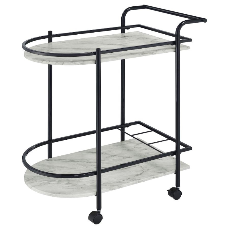 Desiree 2-Tier Faux Marble Shelf Metal Bar Cart Black - 181376