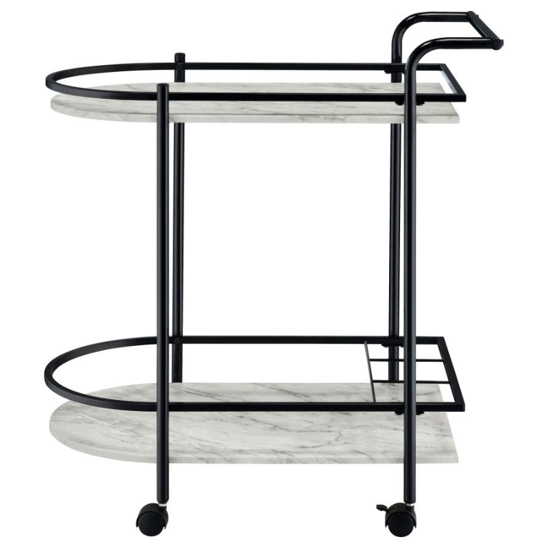 Desiree 2-Tier Faux Marble Shelf Metal Bar Cart Black - 181376