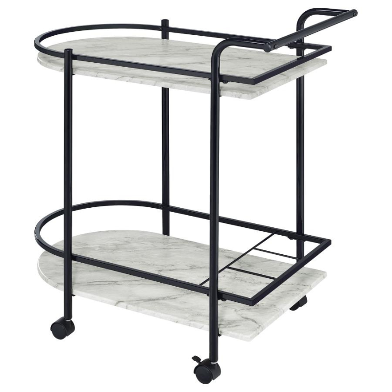Desiree 2-Tier Faux Marble Shelf Metal Bar Cart Black - 181376
